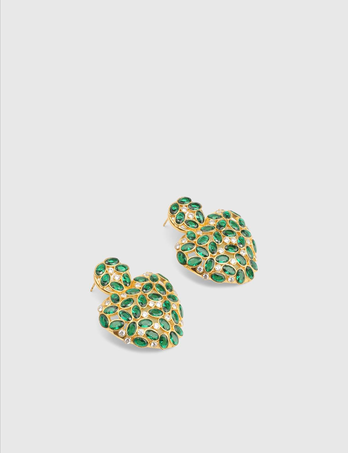 Daliae Gold Women's Earrings with Green Stones