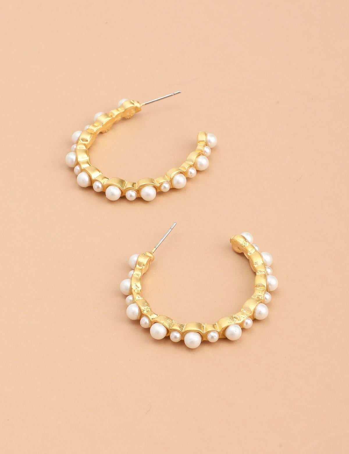 Delore Gold Women's Earrings with White Stones