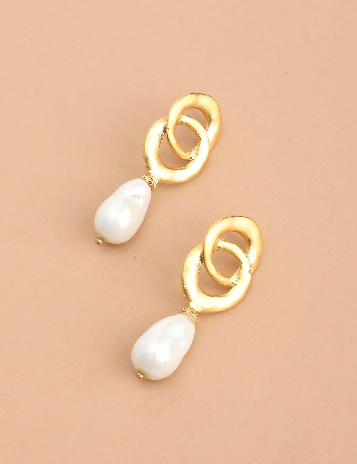 Desire Gold Women's Earrings with White Stones