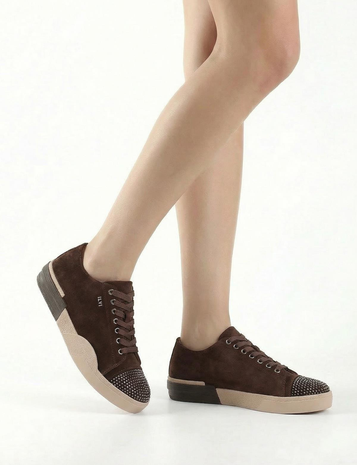 Desma Brown Suede Leather Women's Sneaker with Stones