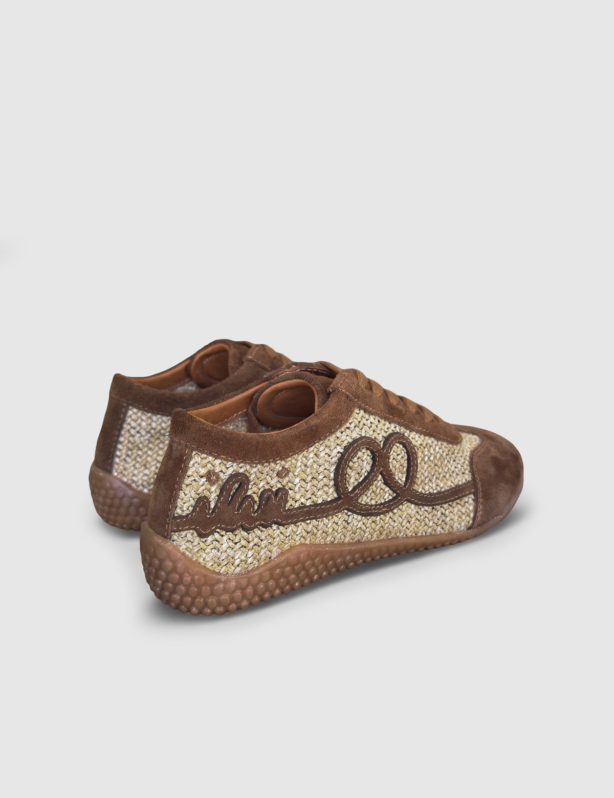 Deyra Saddle Brown Suede Leather Straw Women's Sneaker