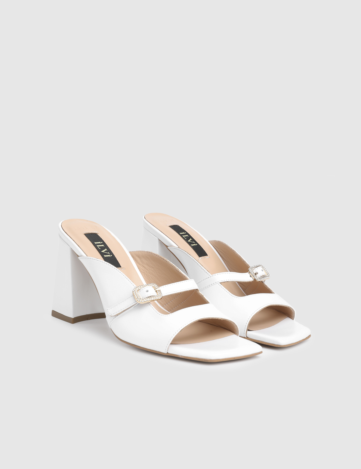 Dielva White Leather Women's Heeled Slide