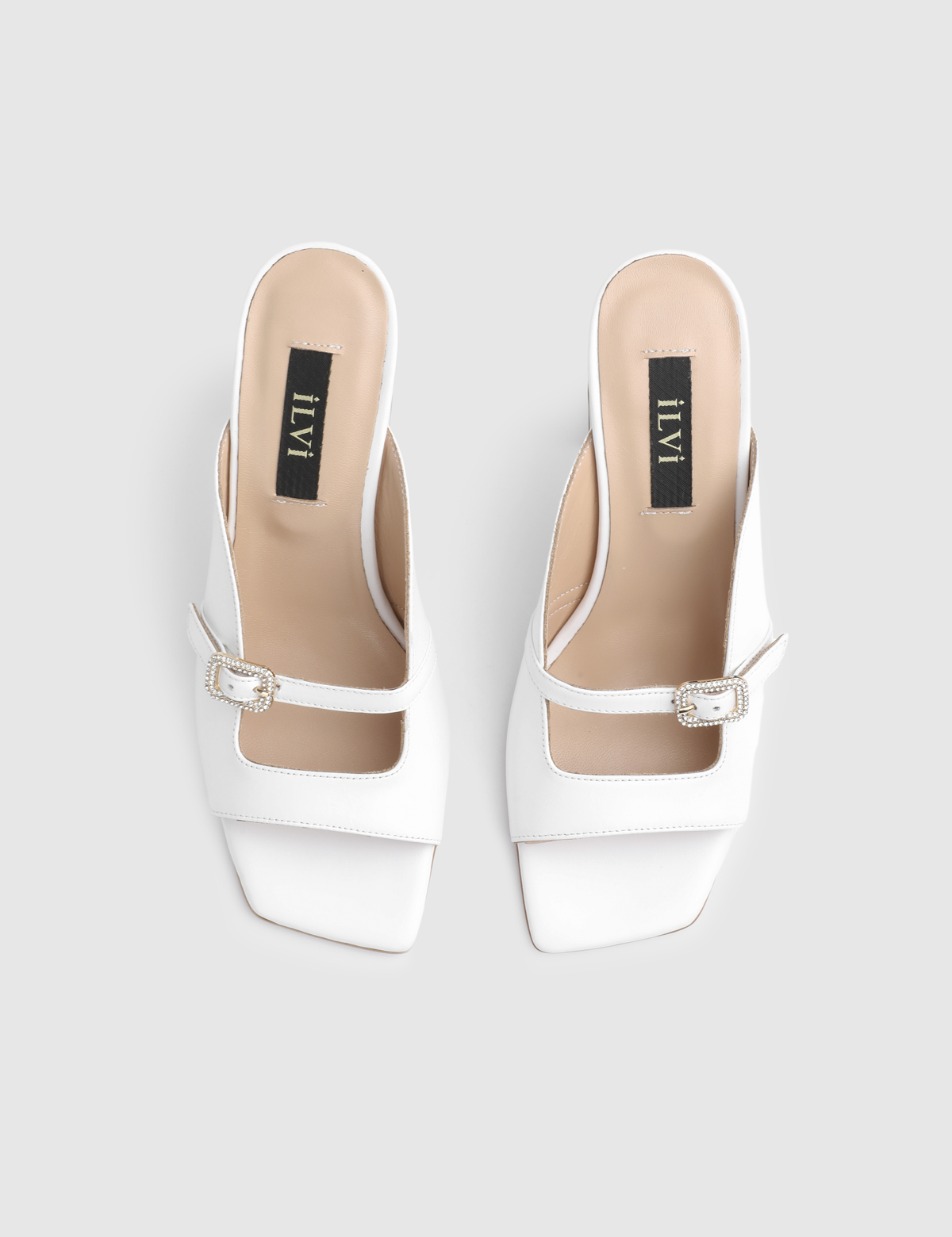Dielva White Leather Women's Heeled Slide