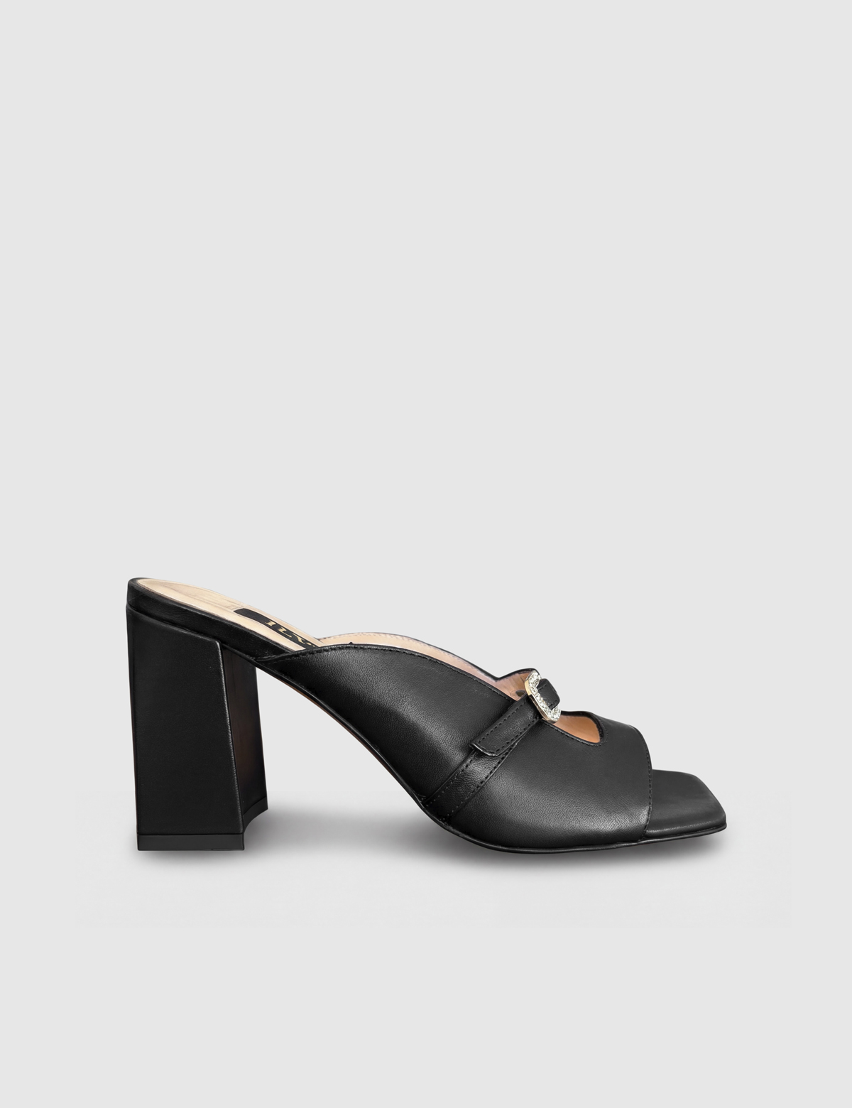 Dielva Black Leather Women's Heeled Slide