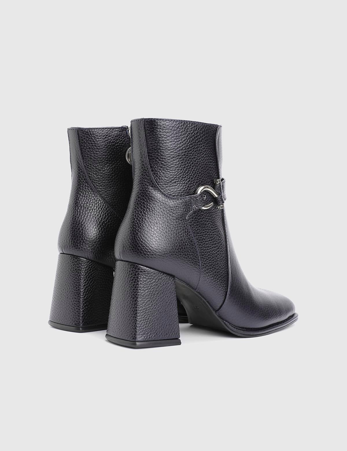 Digna Navy Blue Floater Leather Women's Heeled Boot