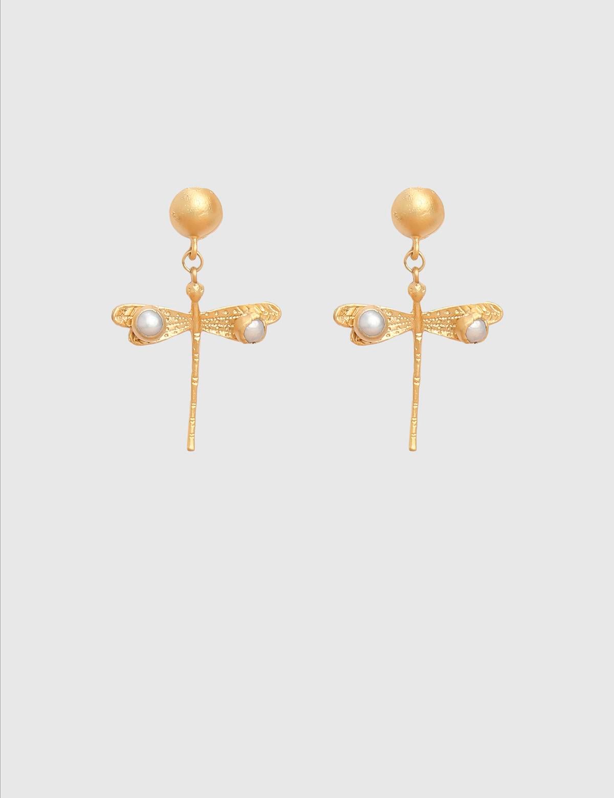 Dionae Gold Women's Earrings with White Stones