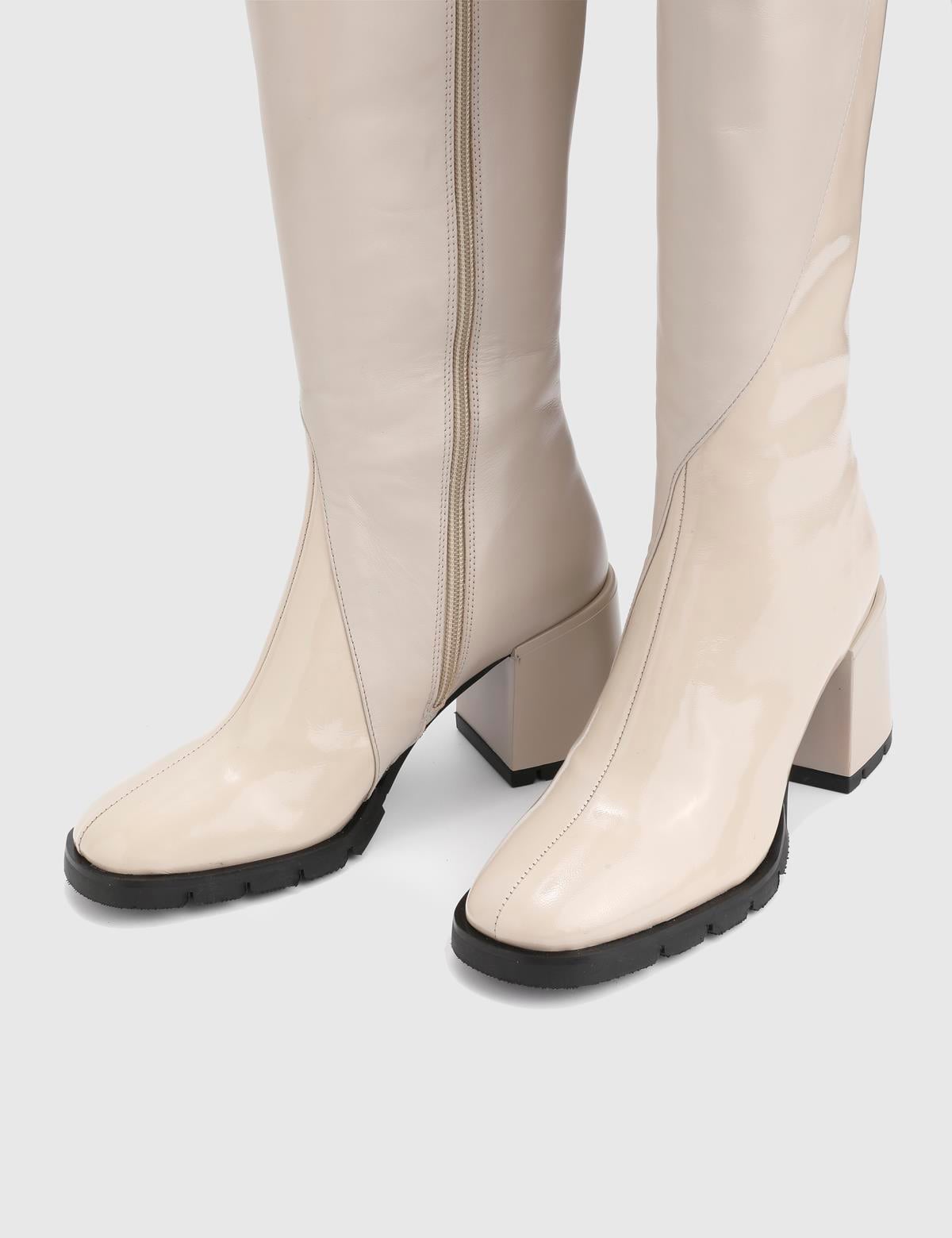 Dirc Cream Patent Leather Women's Heeled High Boot