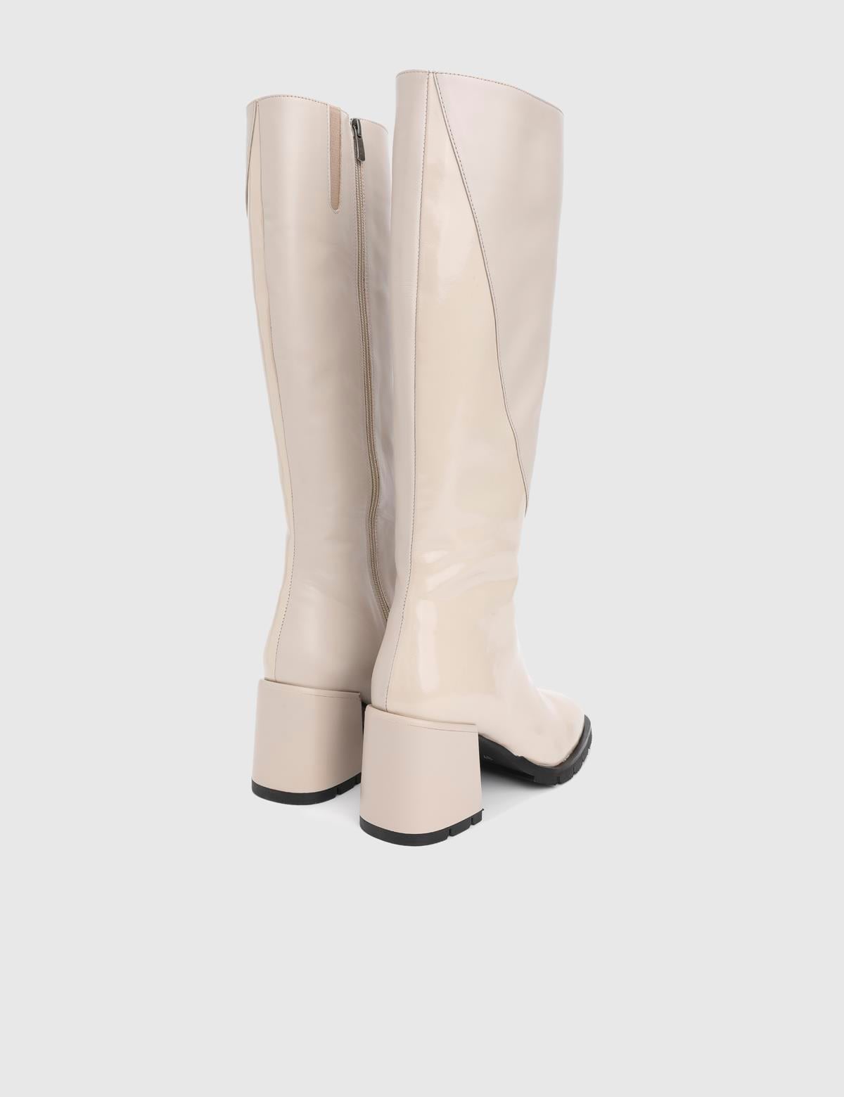Dirc Cream Patent Leather Women's Heeled High Boot