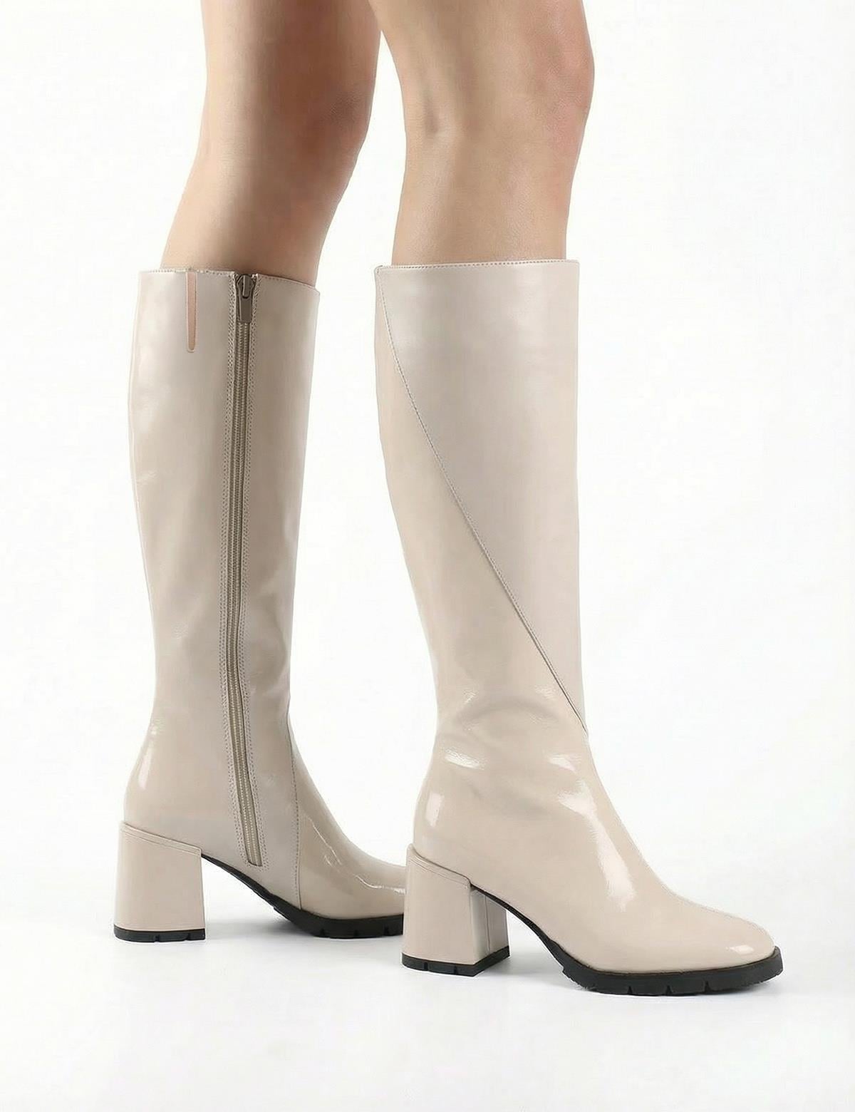 Dirc Cream Patent Leather Women's Heeled High Boot