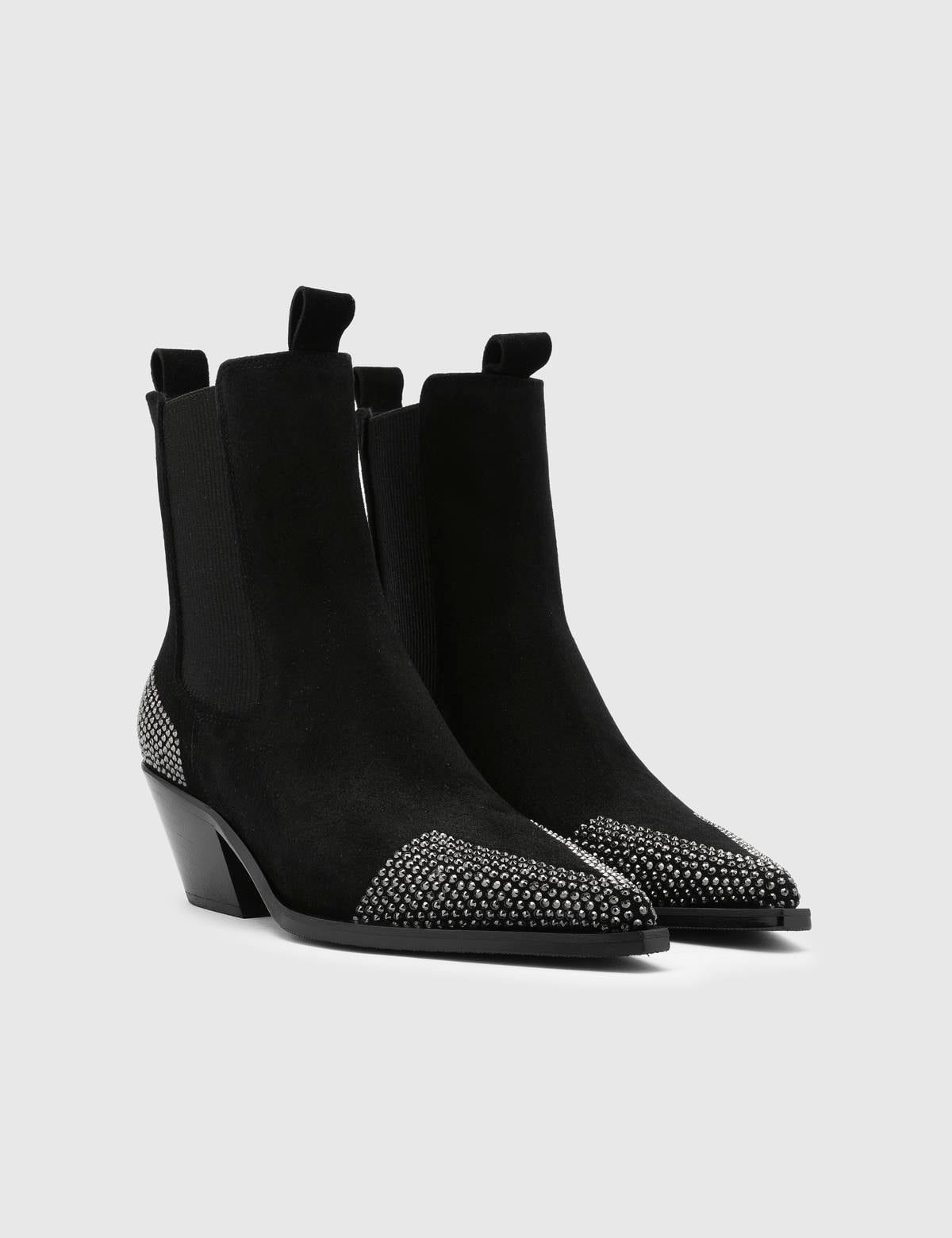 Dixie Black Suede Leather Women's Heeled Boot with Stones