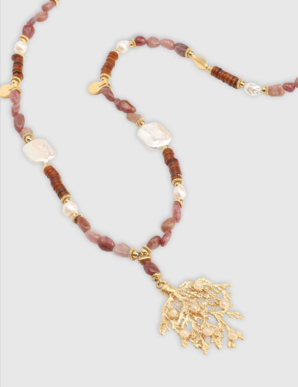 Donele Gold Women's Necklace with Brown Stones