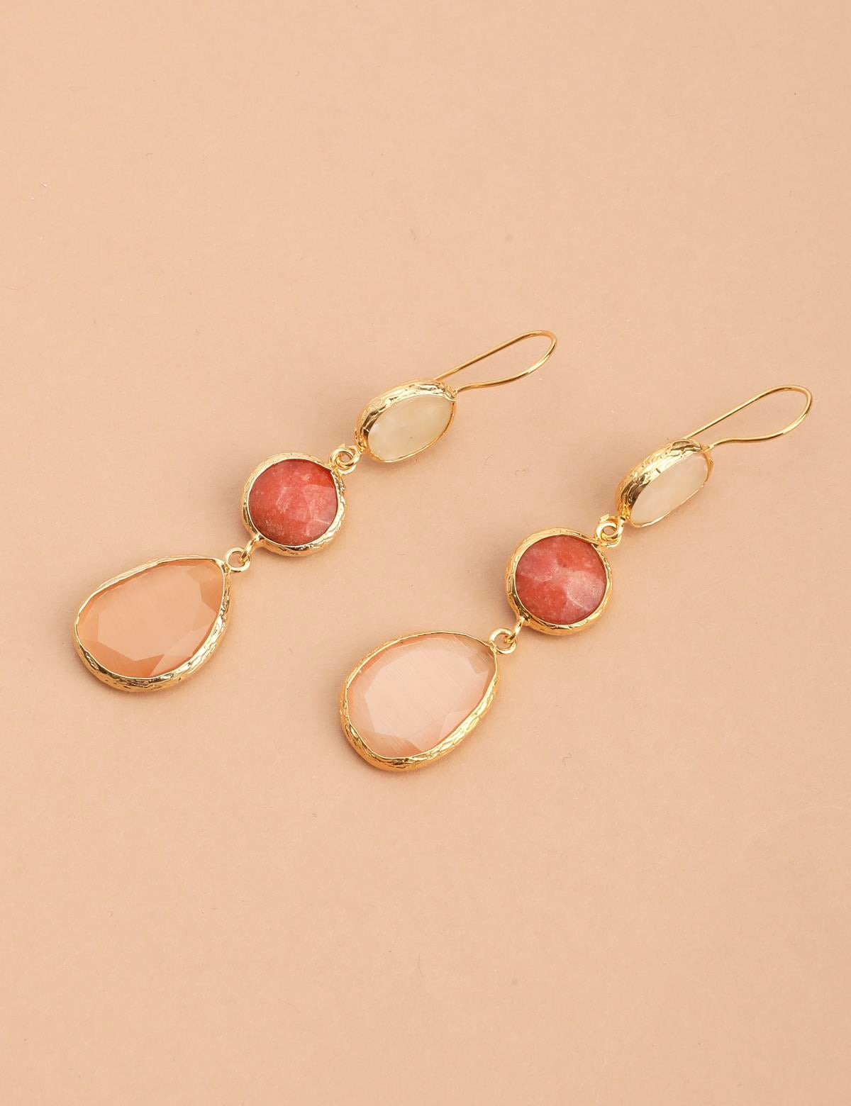 Dorele Gold Women's Earrings with Orange Stones