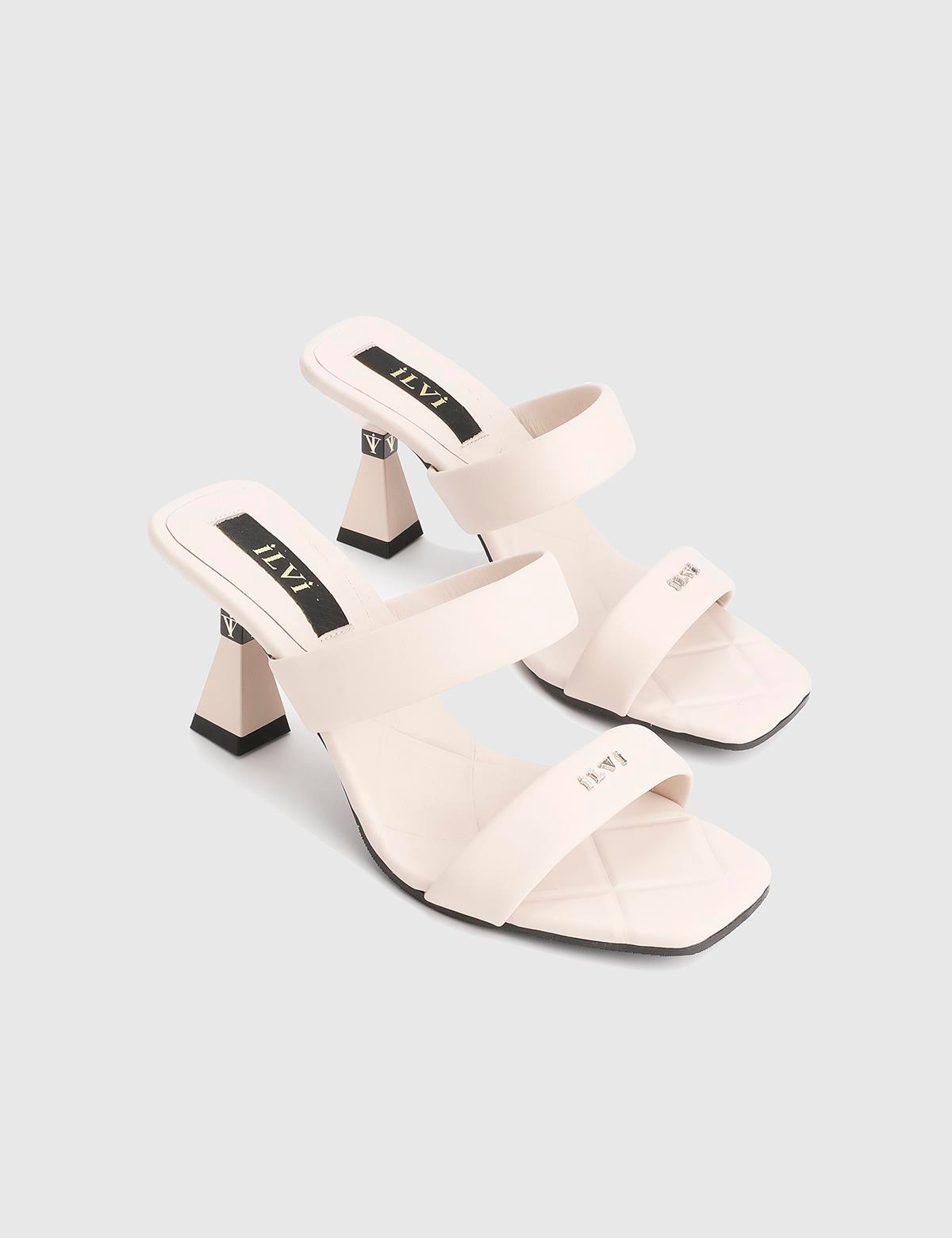 Downey Beige Leather Women's Heeled Slide