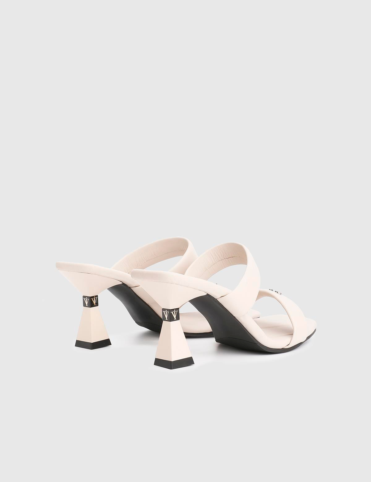 Downey Beige Leather Women's Heeled Slide