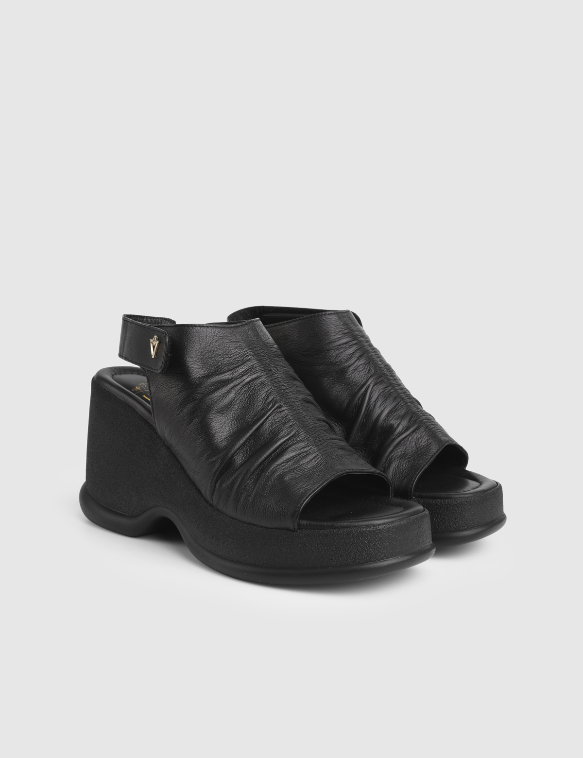 Drina Black Leather Women's Heeled Sandal