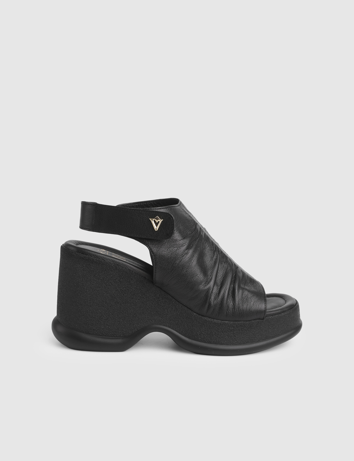 Drina Black Leather Women's Heeled Sandal