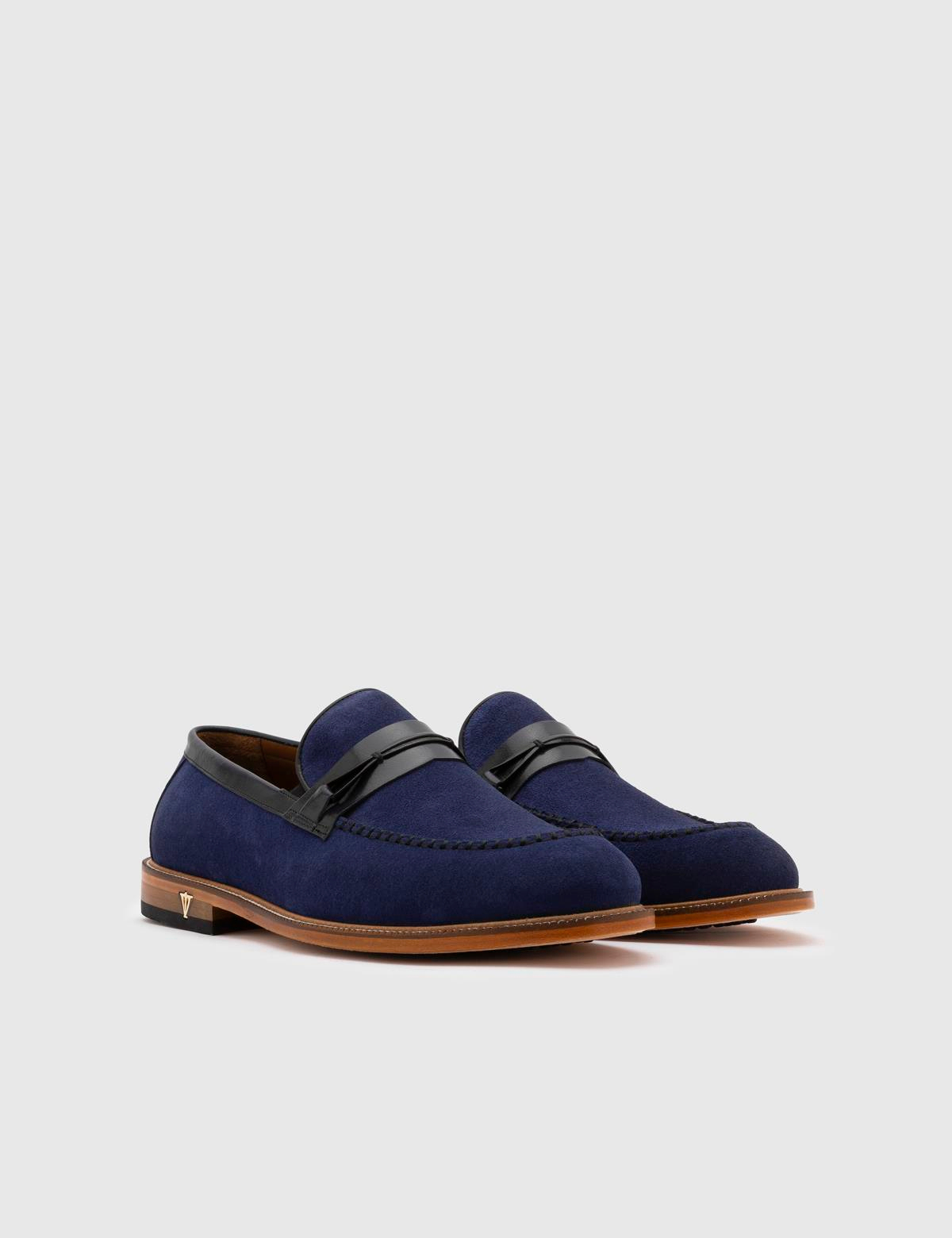Duilio Navy Blue Suede-Buffalo Leather Men's Classic Shoe
