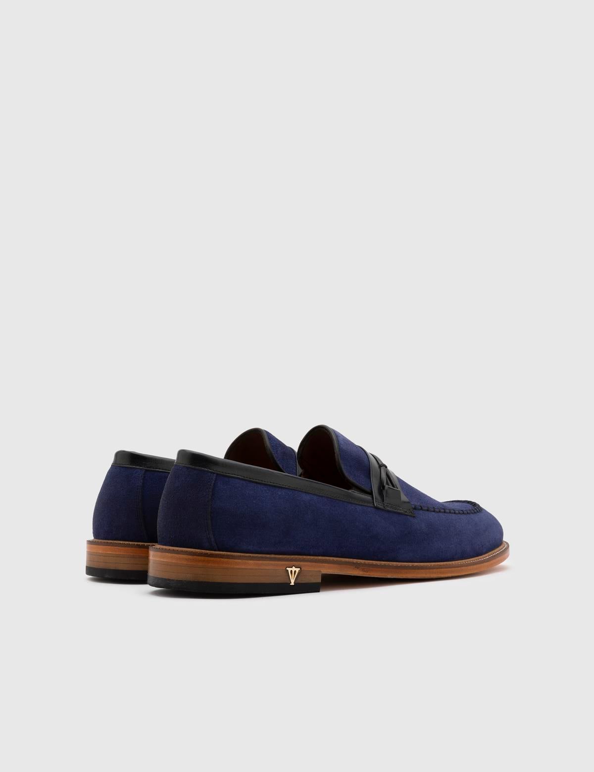 Duilio Navy Blue Suede-Buffalo Leather Men's Classic Shoe