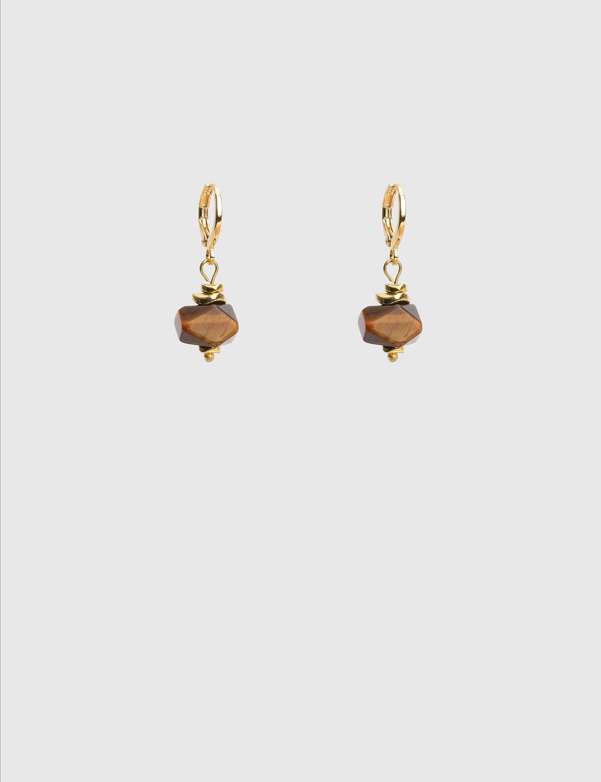 Durele Gold Women's Earrings with Brown Stones