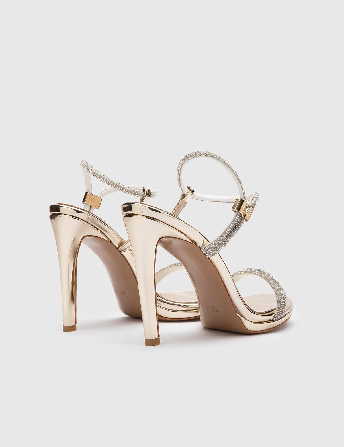 Durgesh Gold Leather Women's Heeled Sandal with Stones