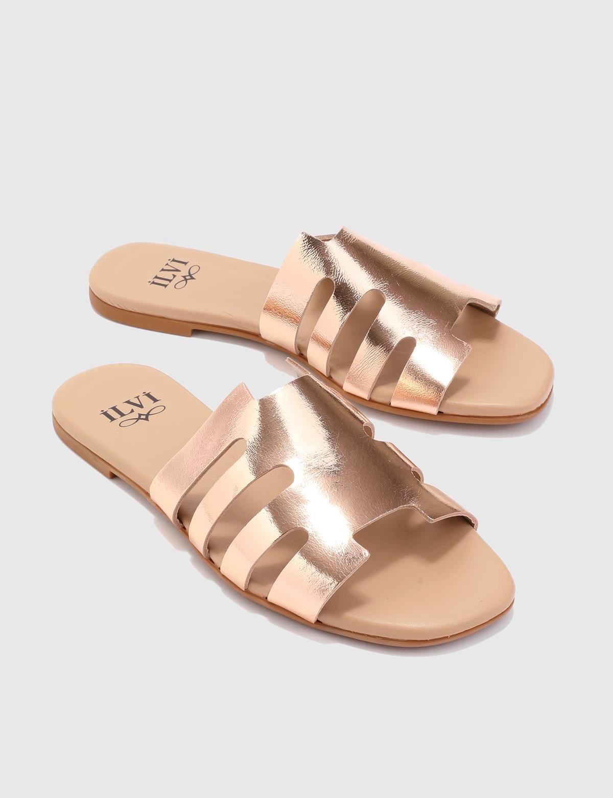 Elista Gold Leather Women's Slide