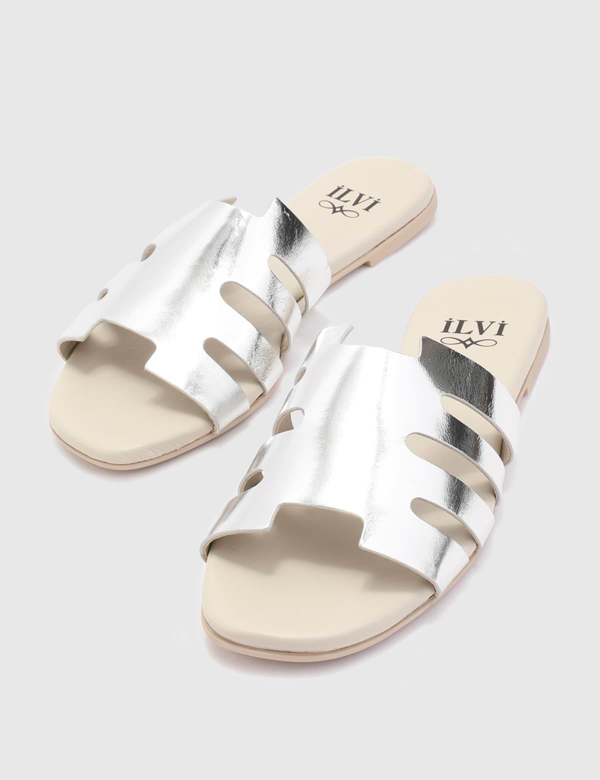 Elista Silver Leather Women's Slide