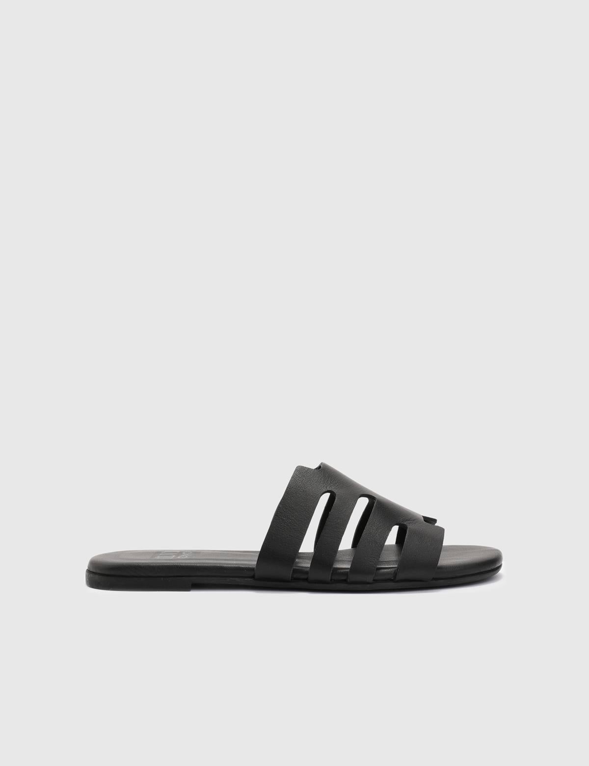 Elista Black Leather Women's Slide