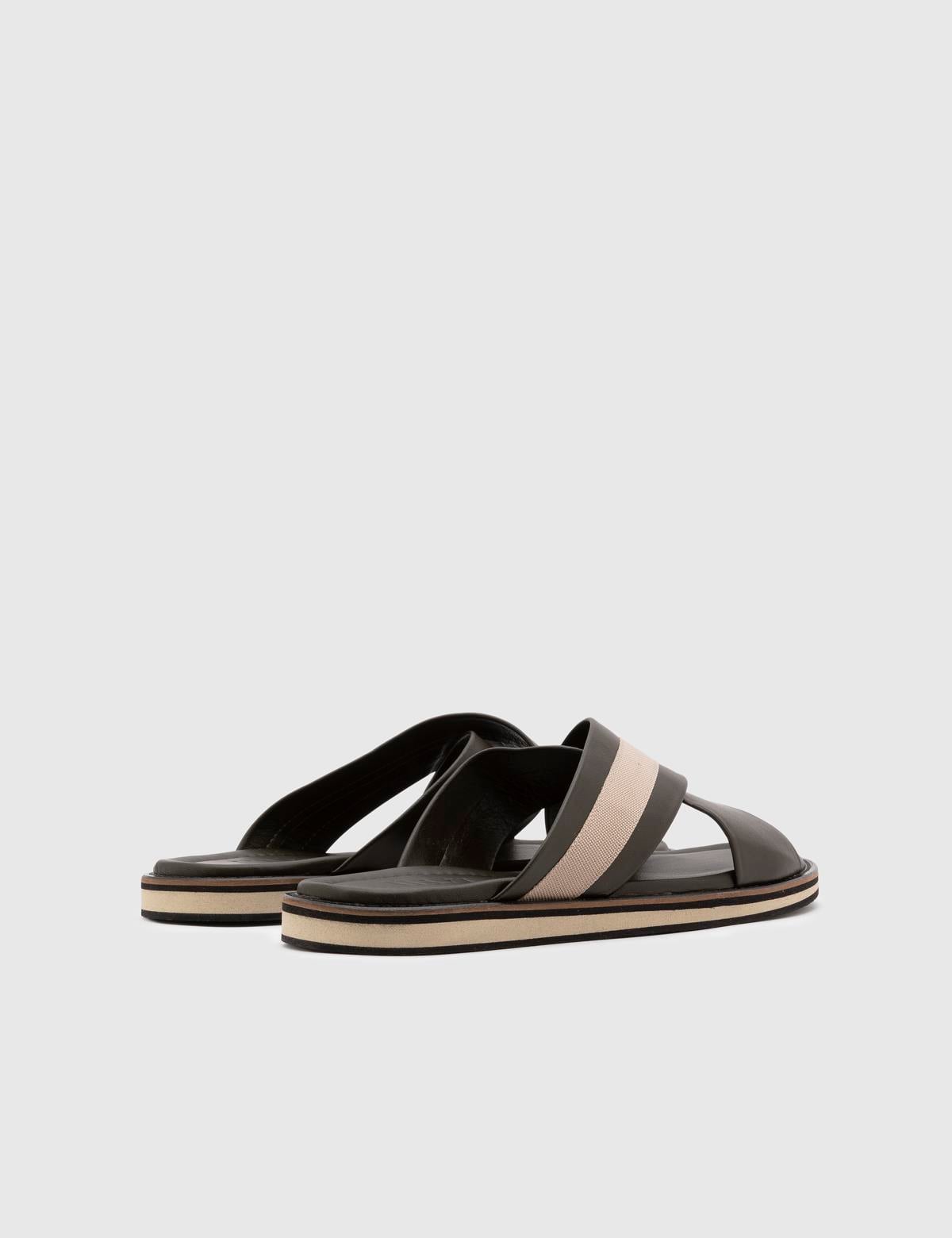 Emiliano Khaki Leather-Fabric Men's Slipper