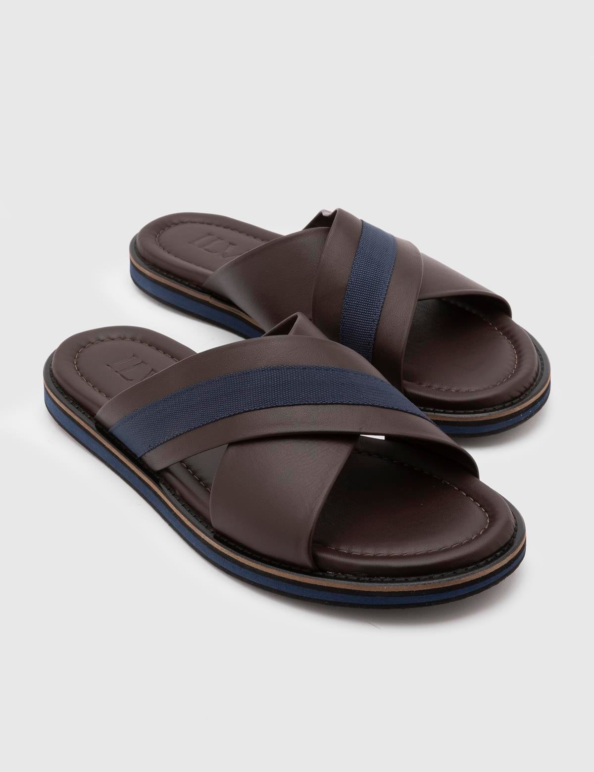 Emiliano Brown Leather-Fabric Men's Slipper
