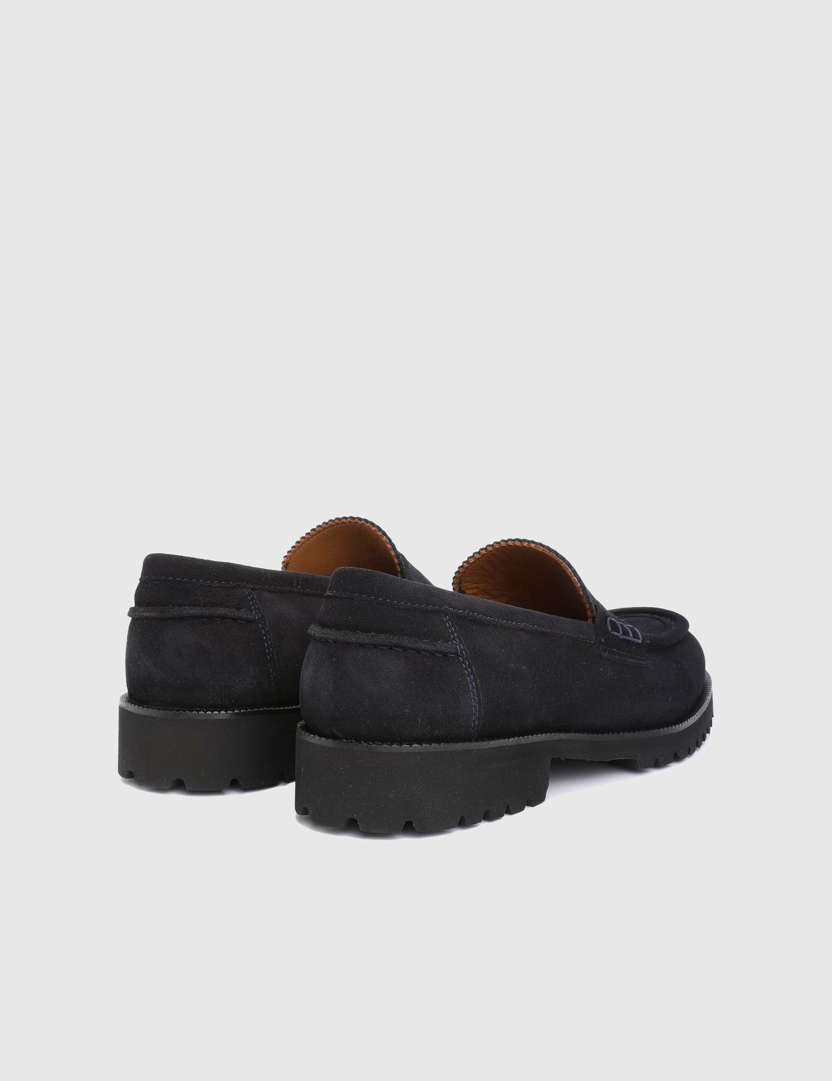 Erjon Navy Blue Suede Leather Men's Loafer
