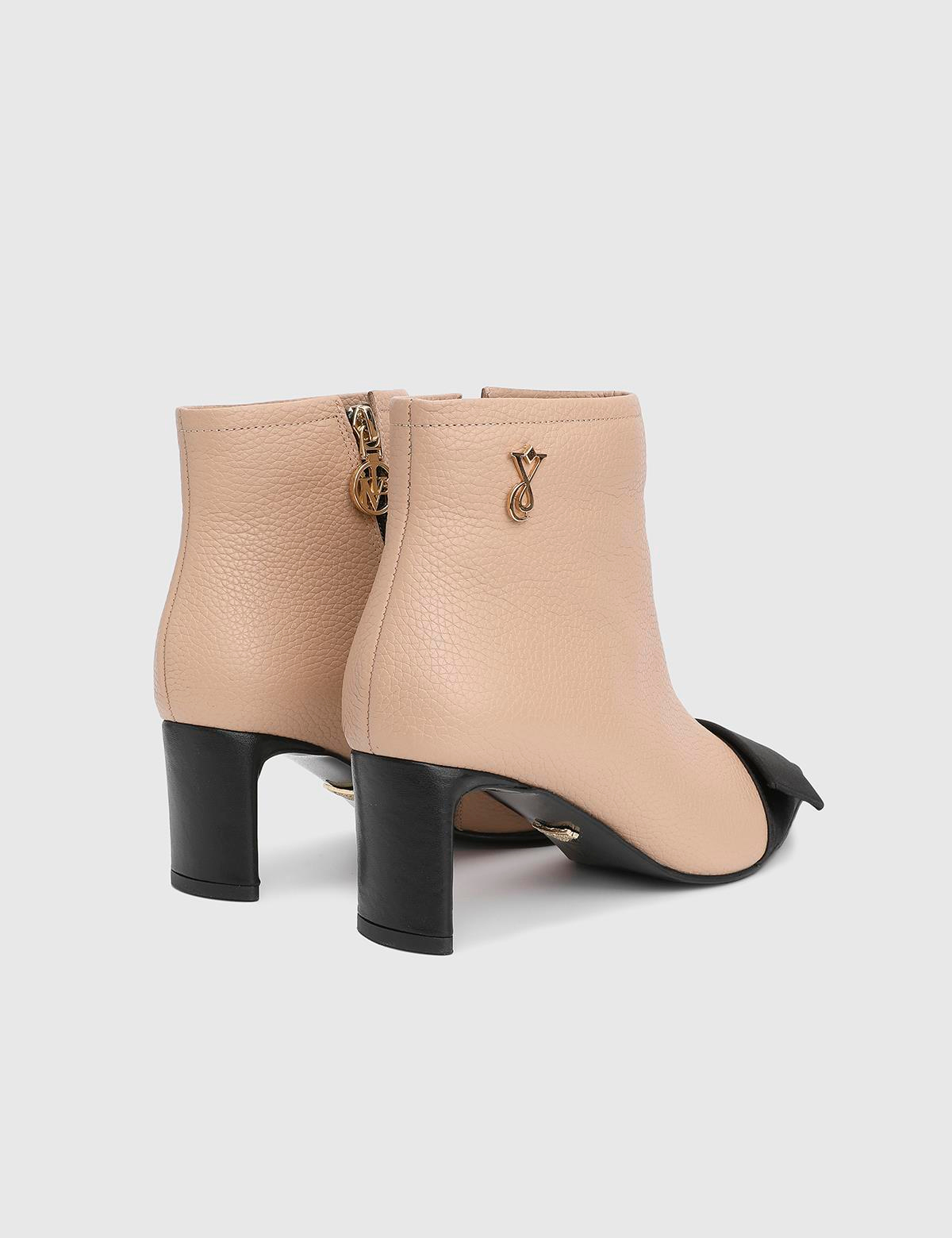 Ernesta Black Floater Leather Satin Women's Heeled Boot