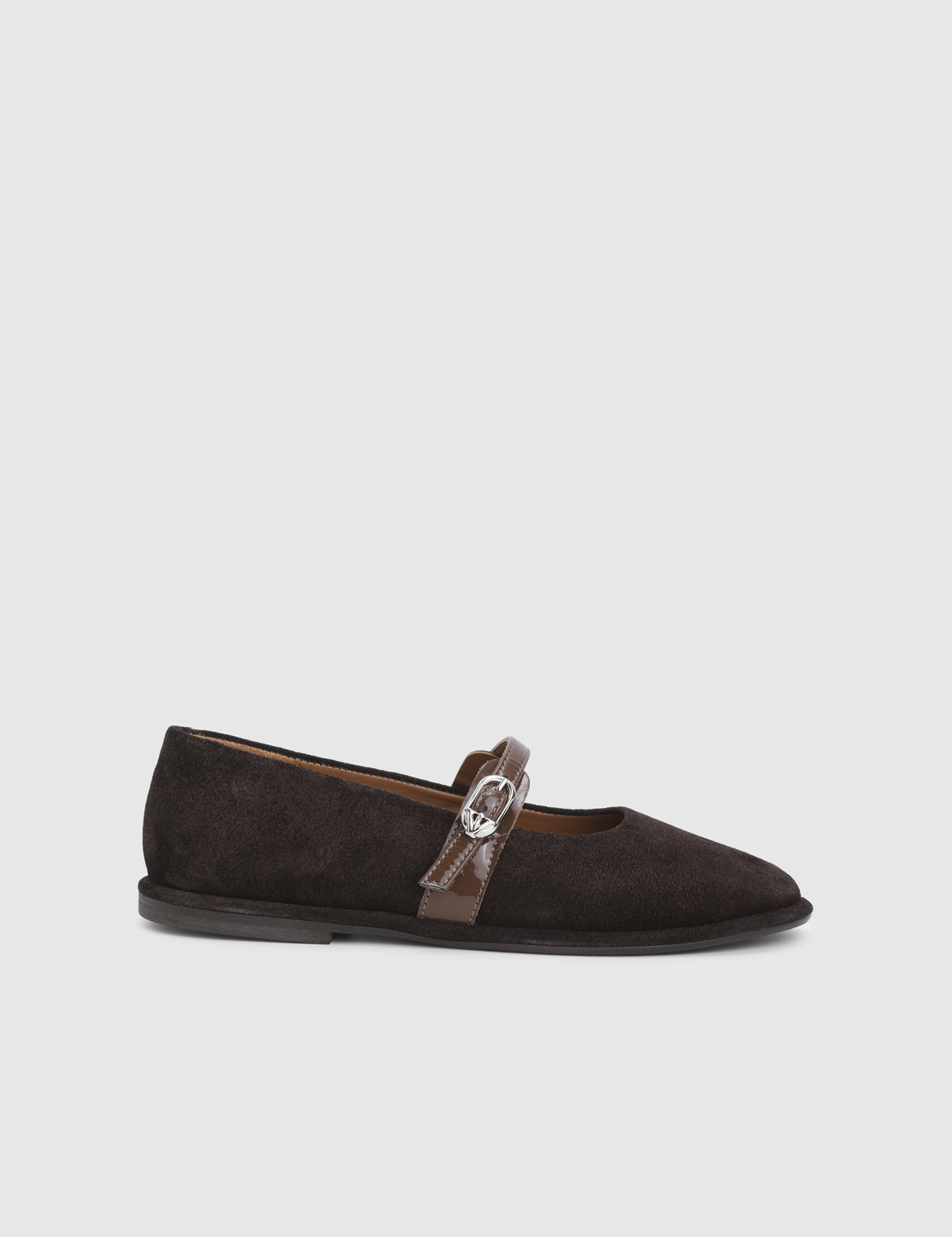 Esvie Brown Suede Patent Leather Women's Ballerina