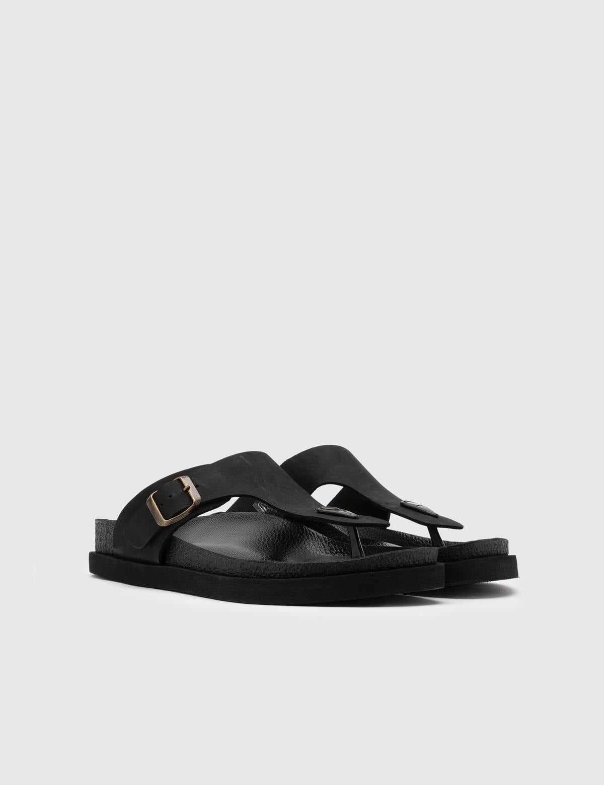 Ezio Black Crazy Leather Men's Slipper