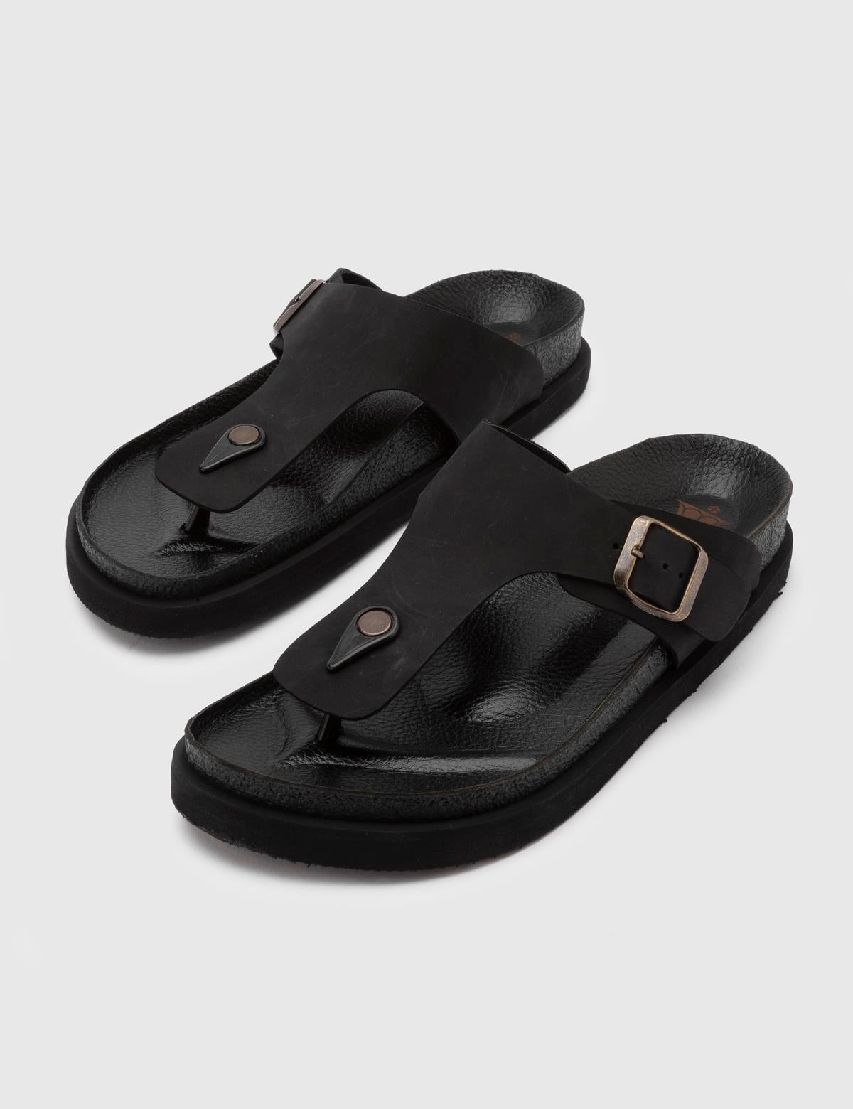 Ezio Black Crazy Leather Men's Slipper