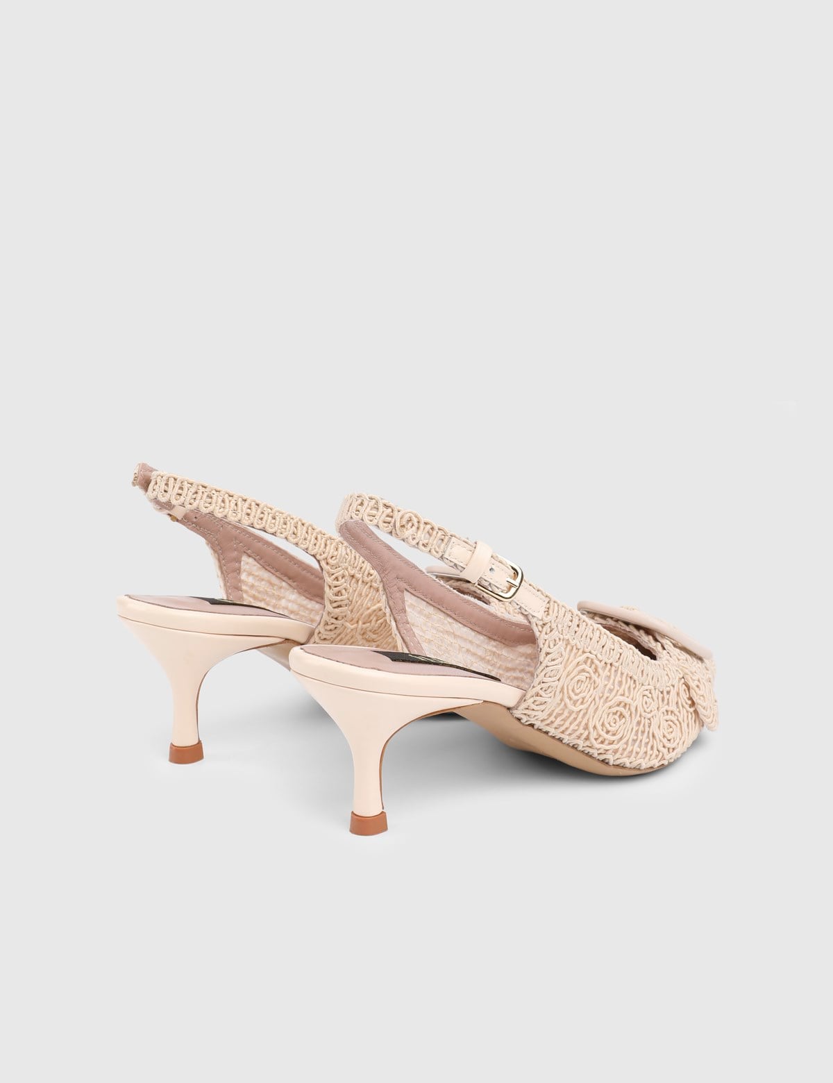 Felyn Cream Leather Fabric Women's Heeled Sandal
