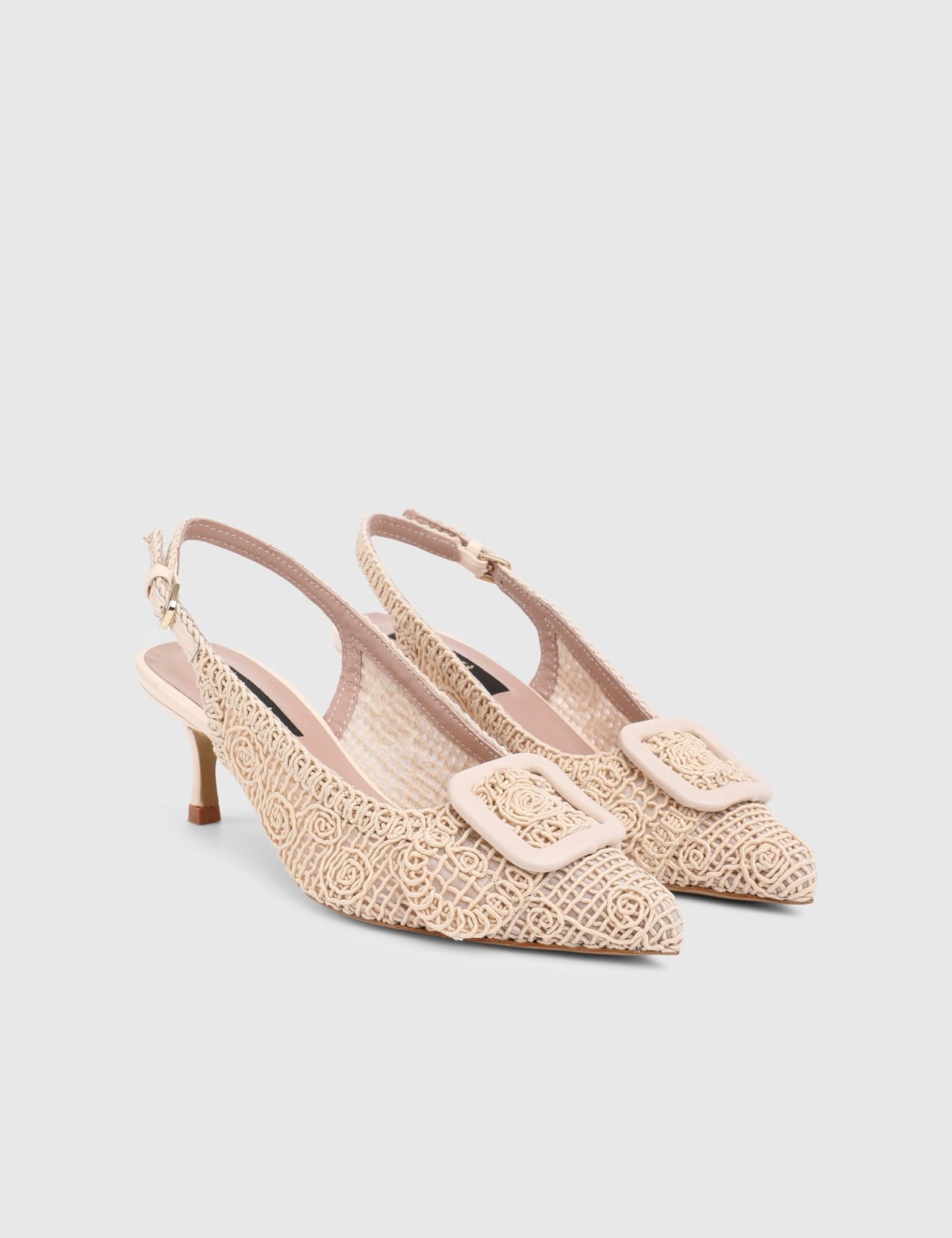 Felyn Cream Leather Fabric Women's Heeled Sandal