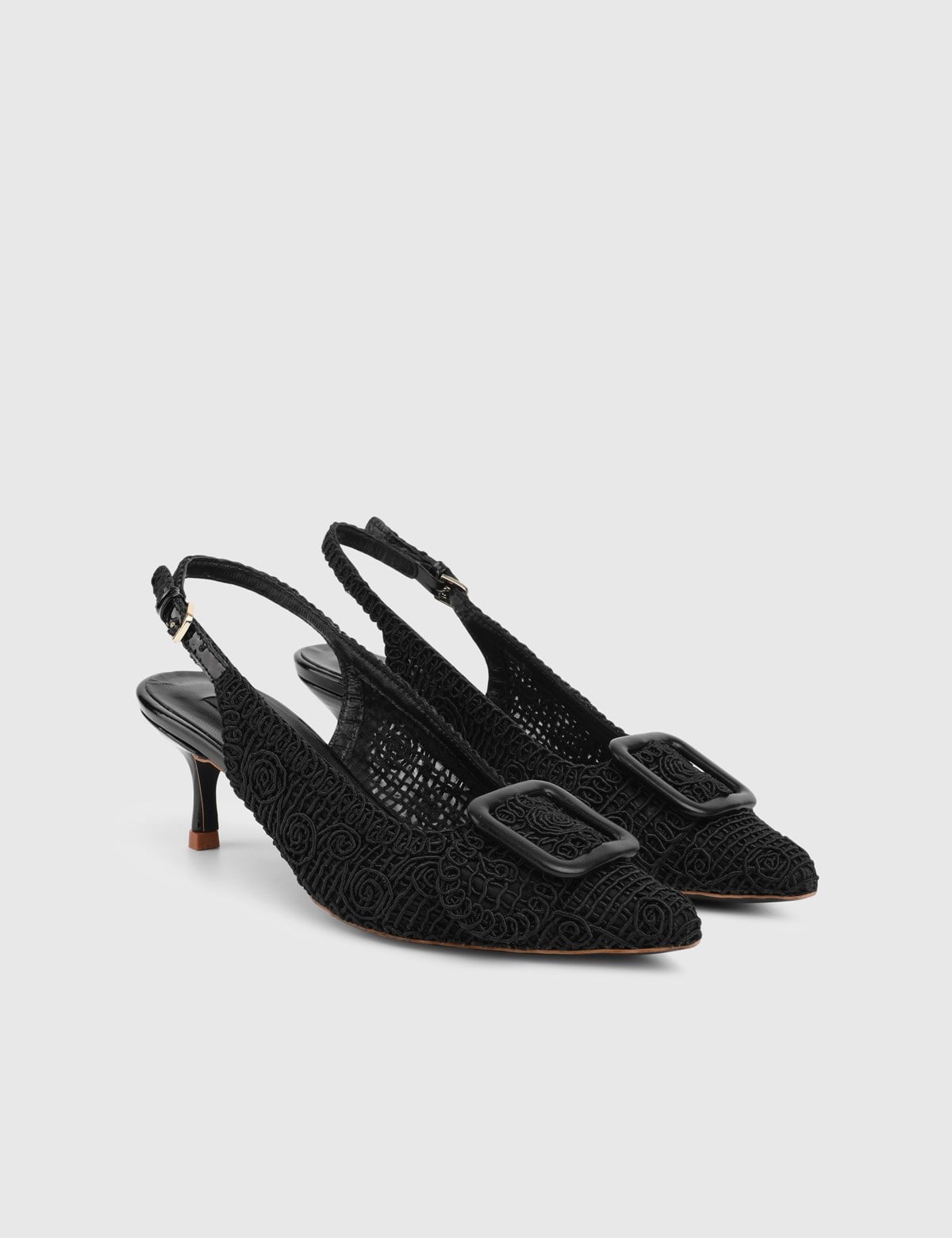 Felyn Black Leather Fabric Women's Heeled Sandal
