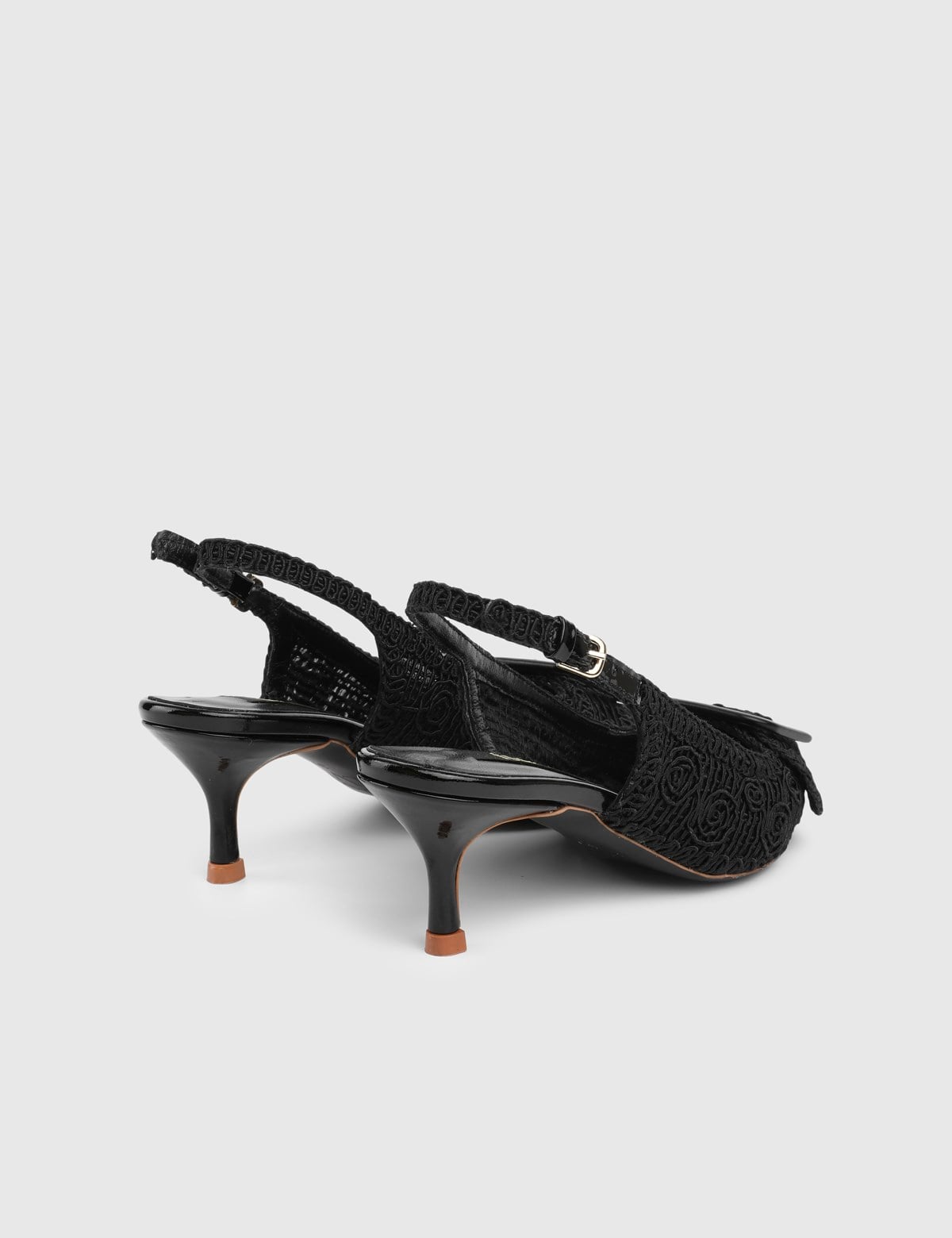 Felyn Black Leather Fabric Women's Heeled Sandal