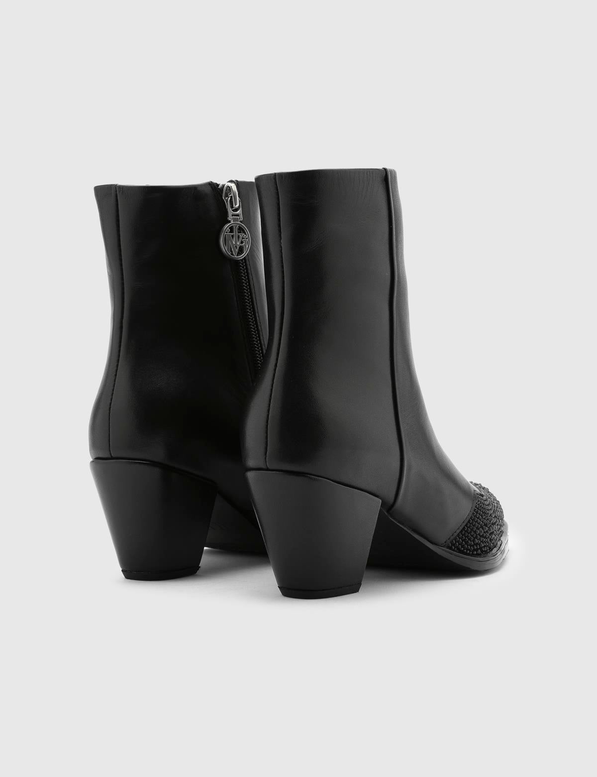 Franny Black Suede Leather Women's Heeled Boot with Stones