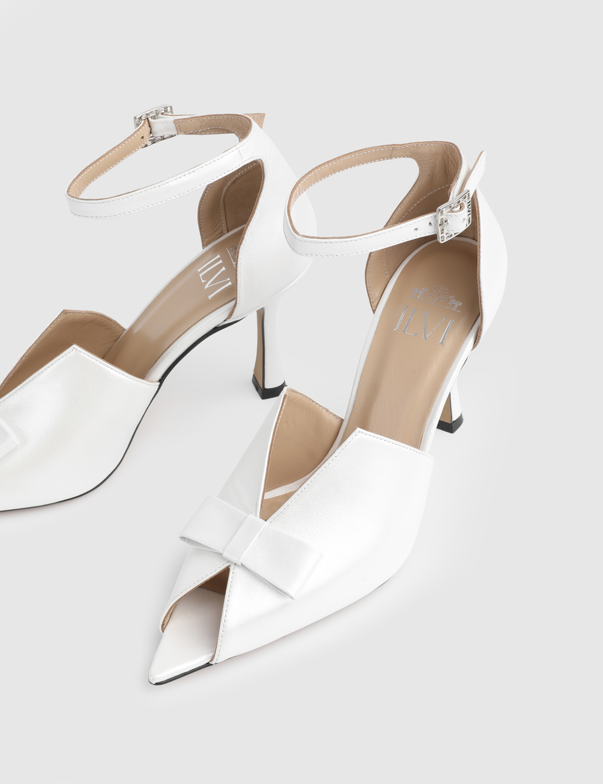 Genna Pearlescent White Leather Women's Heeled Sandal