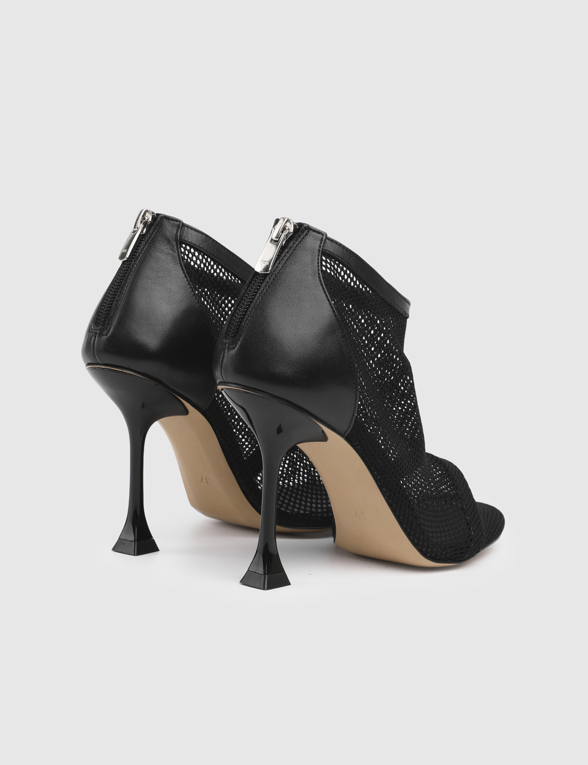 Giana Black Leather Mesh Women's Heeled Boot