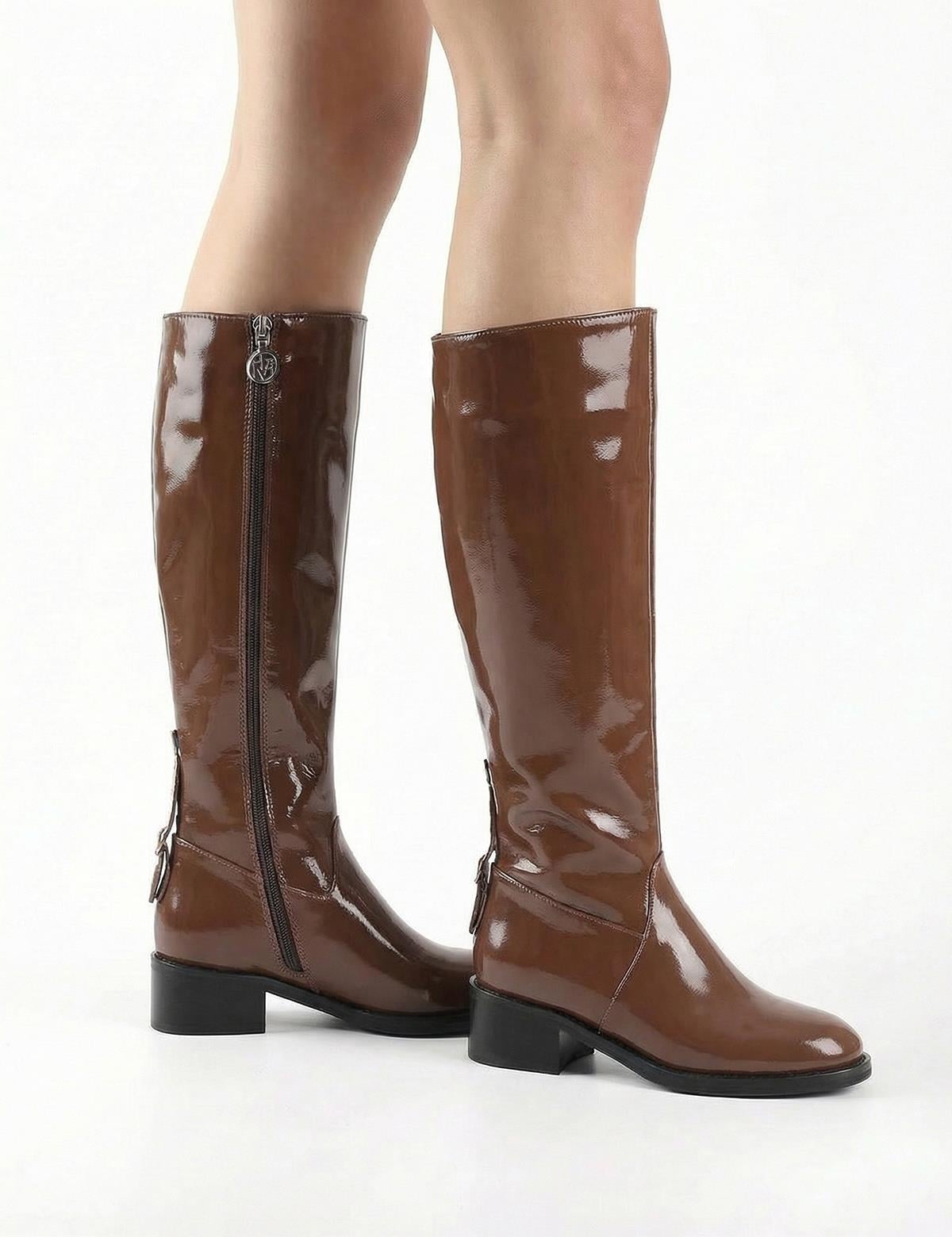 Giviti Brown Patent Leather Women's High Boot