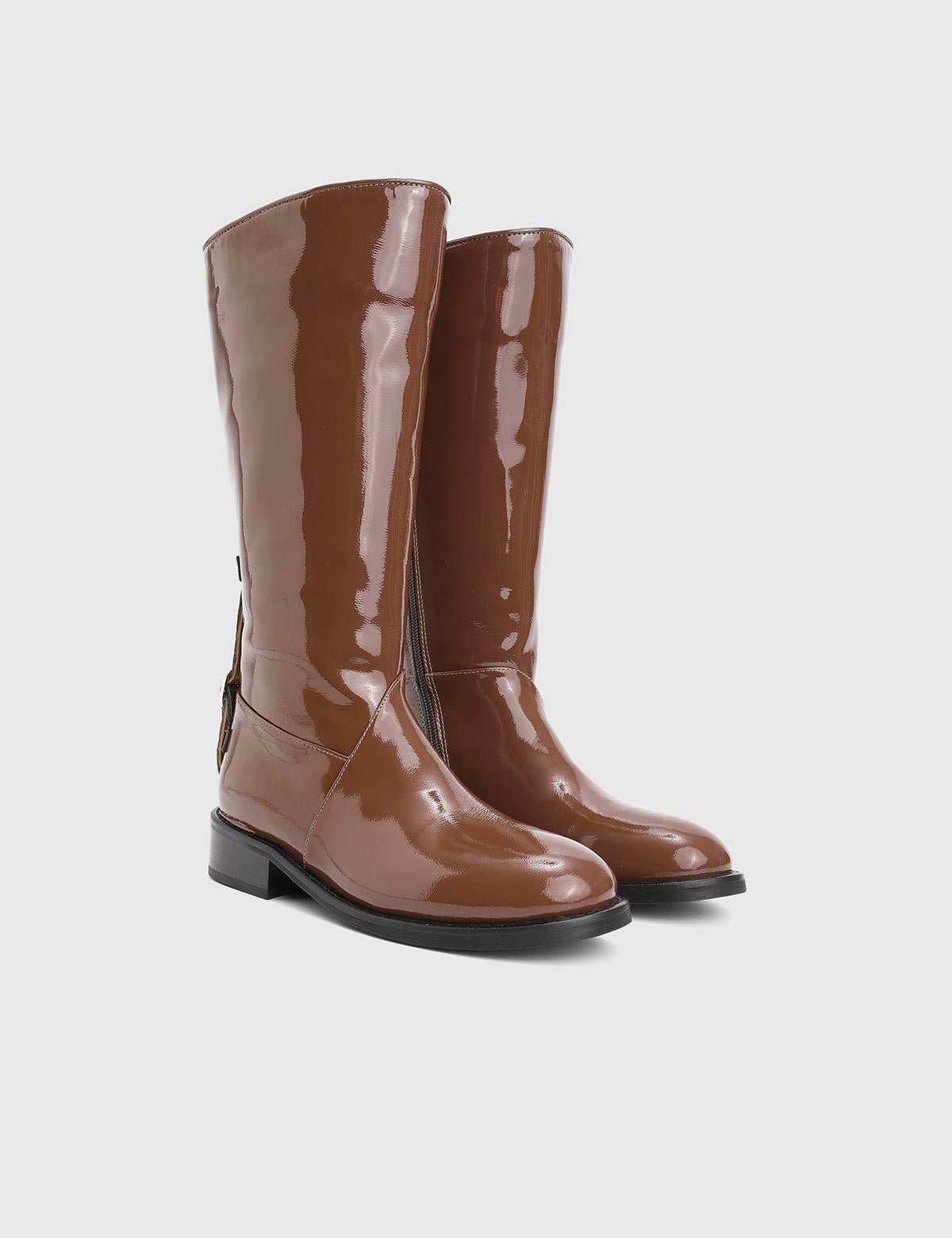 Giviti Brown Patent Leather Women's High Boot