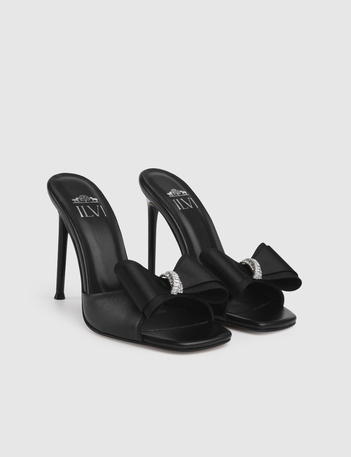 Givra Black Leather Satin Women's Slide