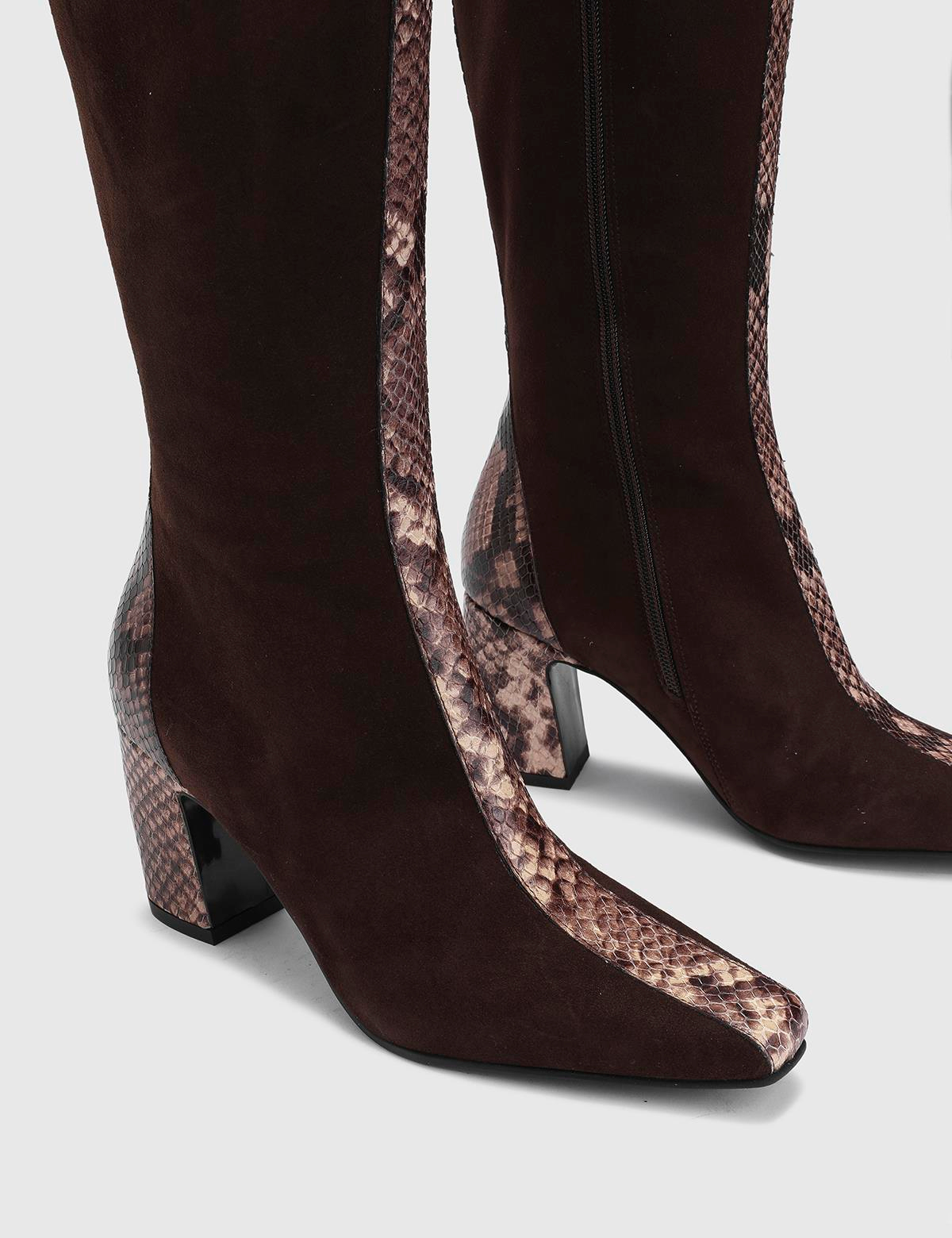 Glacia Brown Suede Leather Women's Heeled High Boot