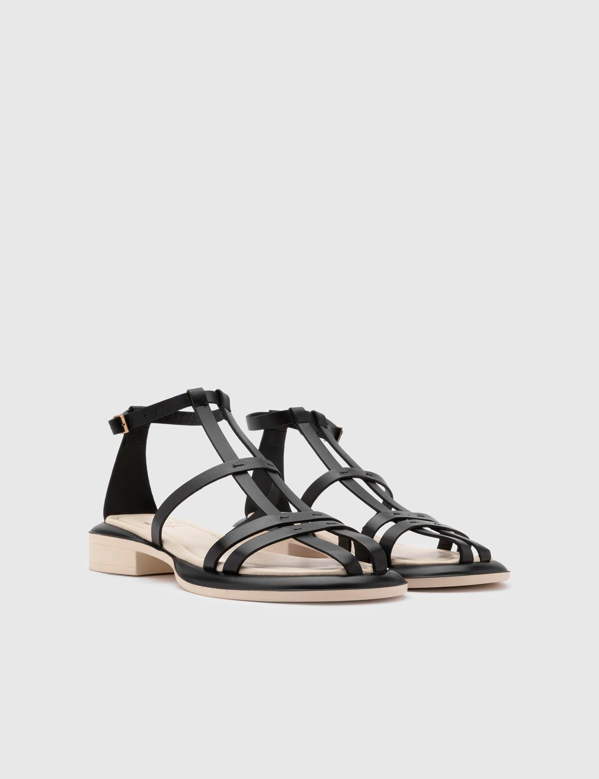 Graz Black Leather Women's Sandal