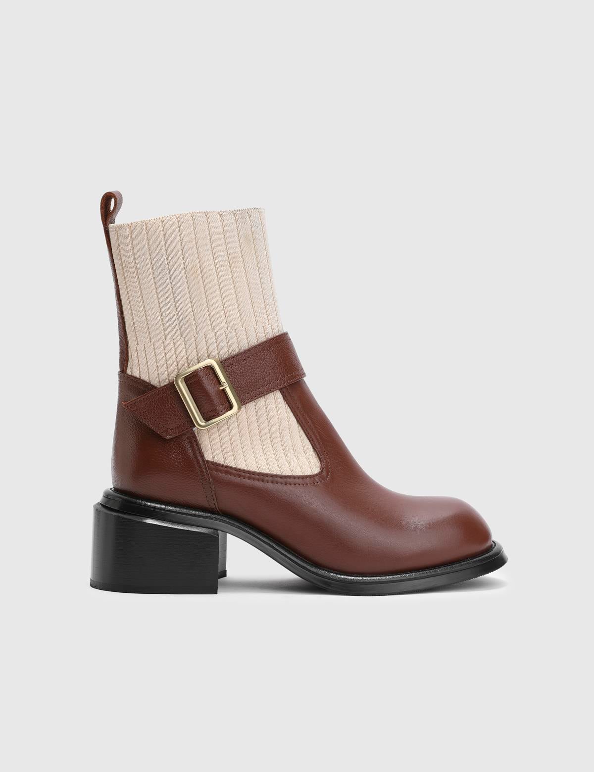 Gwen Saddle Brown Leather Women's Heeled Boot