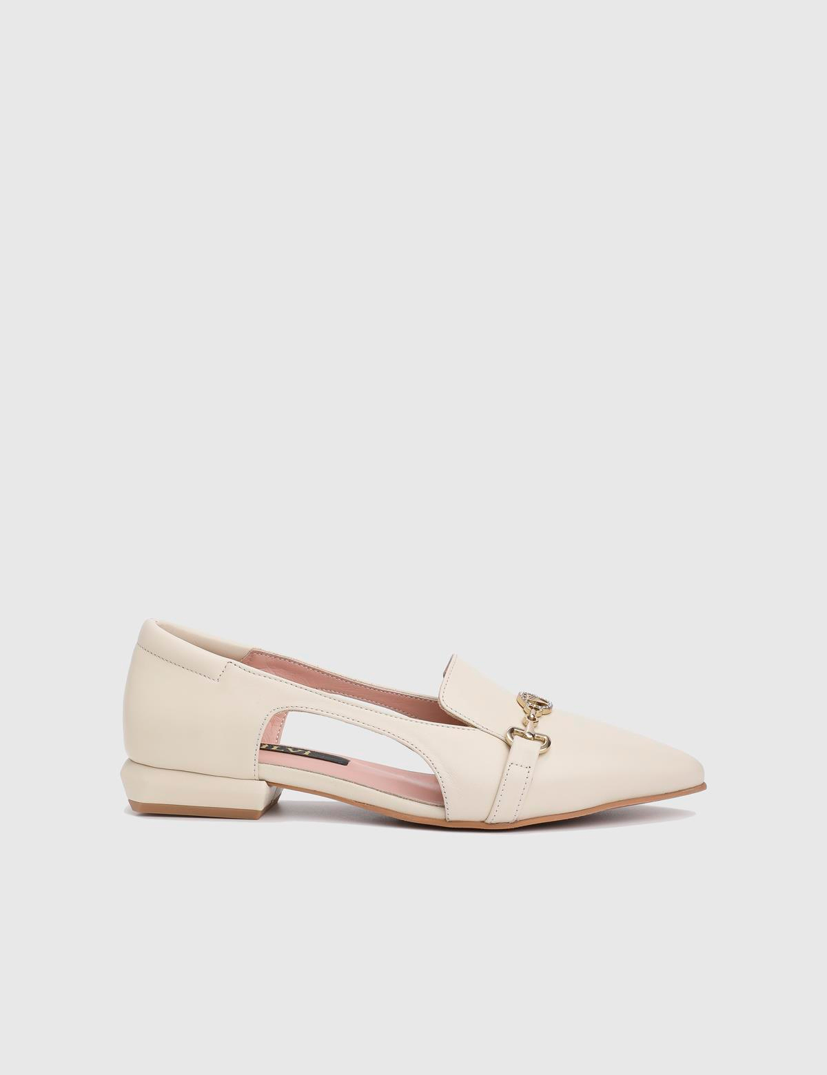 Hanna Hakiki Deri Bej Kadın Loafer