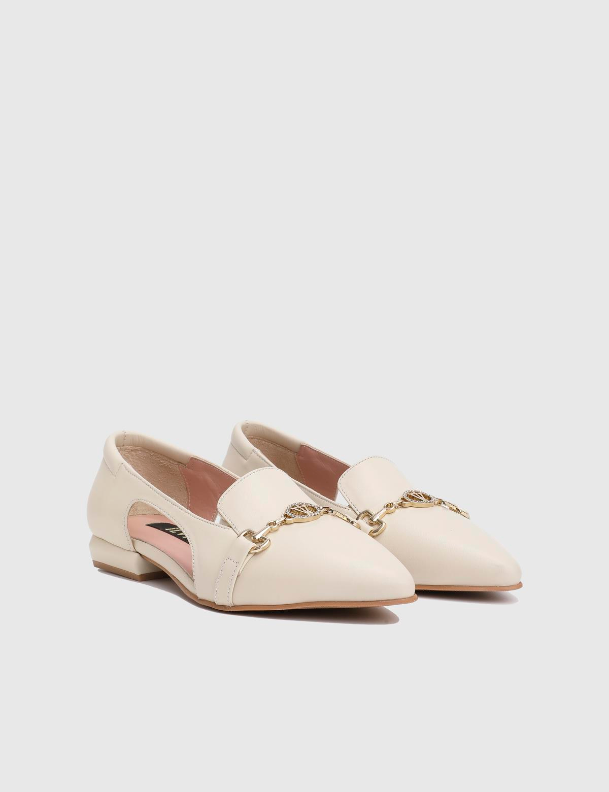 Hanna Hakiki Deri Bej Kadın Loafer