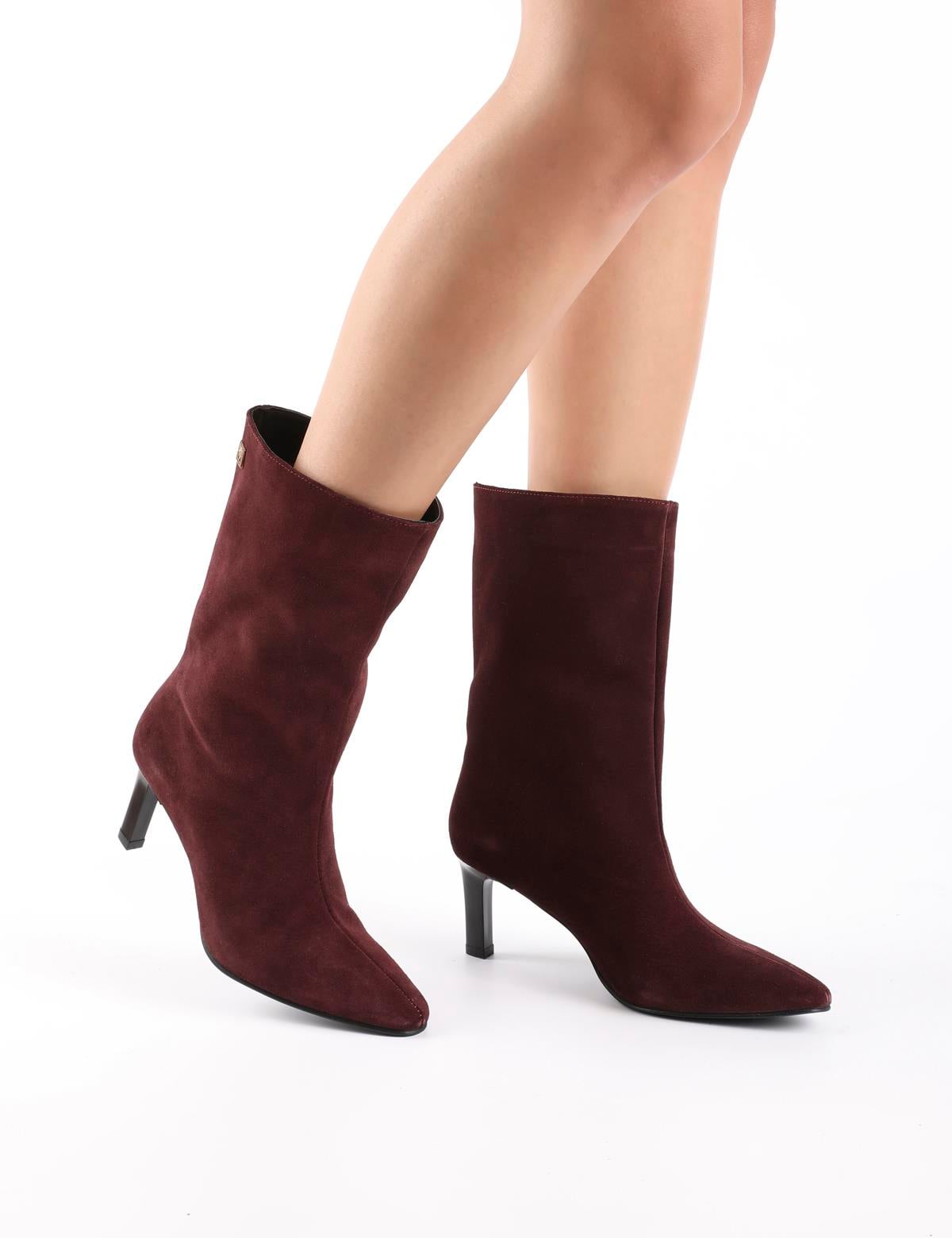 Jalen Burgundy Suede Leather Women's Heeled Boot
